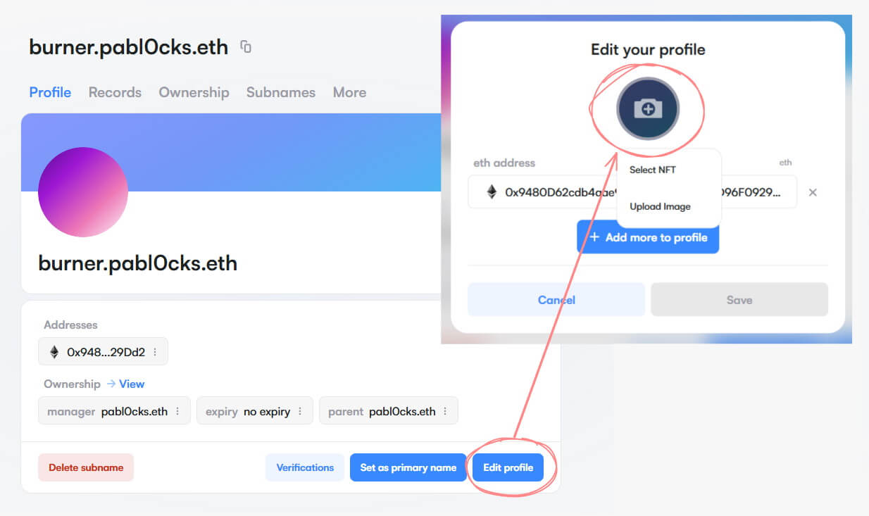 Set ENS avatar in the ENS profile UI